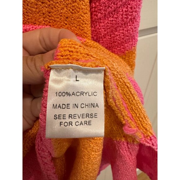 NWT Wishlist Knit Striped Quarter Button Sweater Pink Orange Womens Size XL - Picture 7 of 9